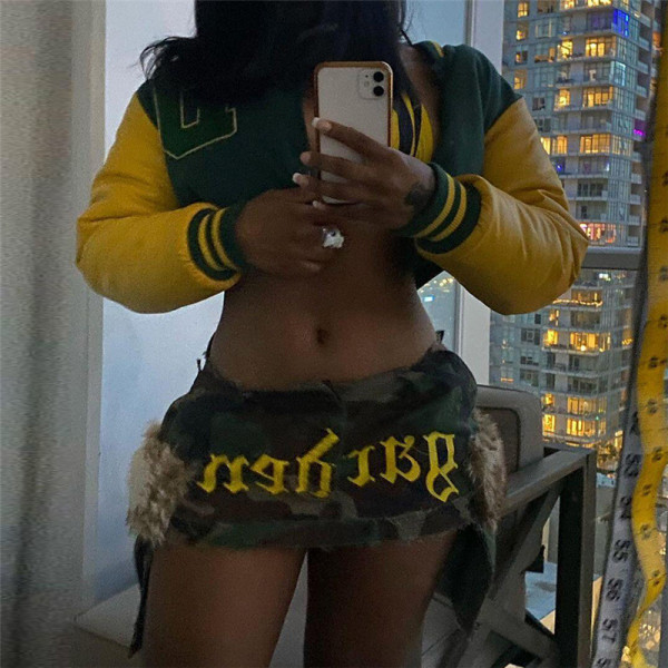 Sexy embroidered open navel loose short jacket cotton jacket