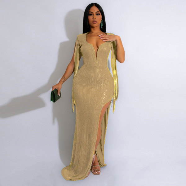 Sexy backless tassel sequin dress nightclub dress