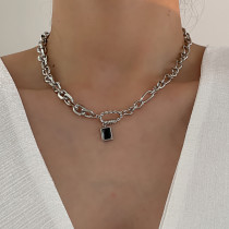 Titanium steel clavicle chain short women's simple and fadeless black diamond versatile cool wind necklace