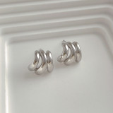 Small design 14K gold three-layer small C-ring earrings s925 silver needle irregular personality versatile earrings