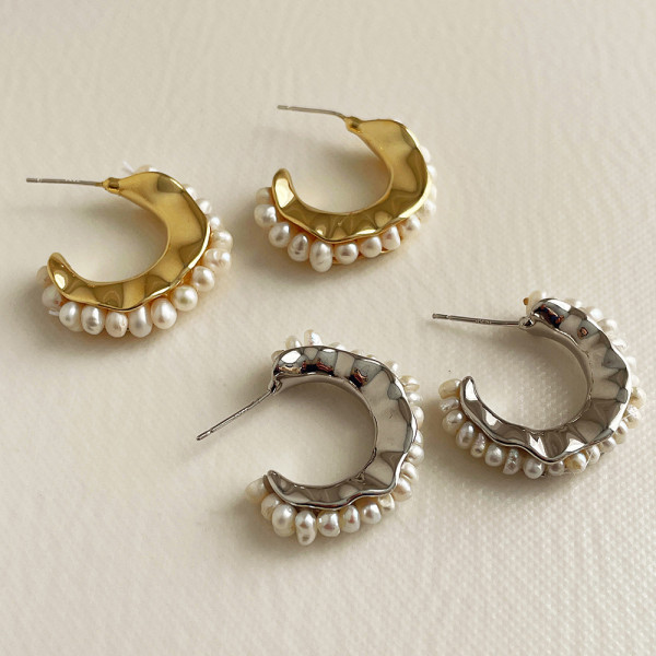 French Vintage Irregular Metal Freshwater Pearl Earrings Female Luxury High quality Simple Earring Earrings Earrings