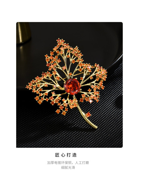 Orange red maple leaf suit coat brooch hollowed out maple leaf pin brooch simple leaf accessories