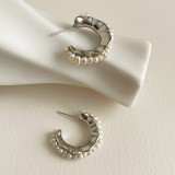 French Vintage Irregular Metal Freshwater Pearl Earrings Female Luxury High quality Simple Earring Earrings Earrings