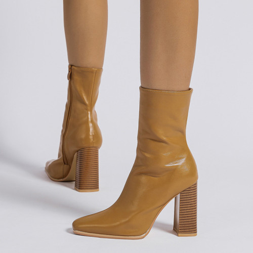 Soft Leather Martin Boots Women's Middle Heel British Style Large Slim Heavy Heel Single Boots