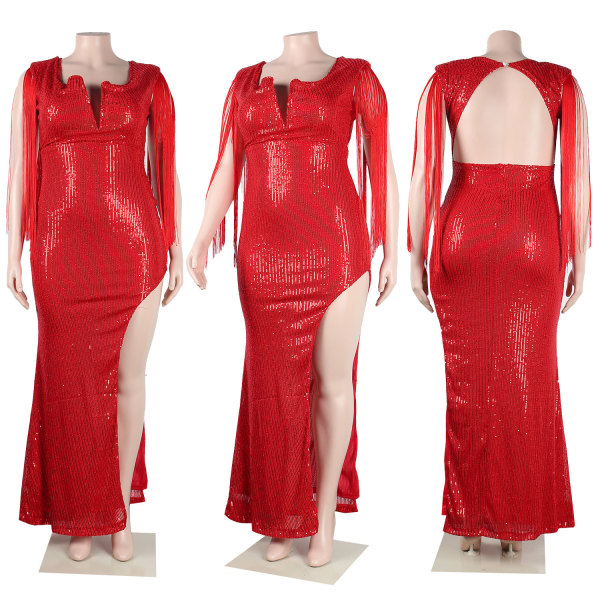 Sexy backless tassel sequin dress nightclub dress