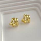 Small design 14K gold three-layer small C-ring earrings s925 silver needle irregular personality versatile earrings