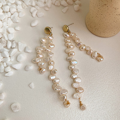 Fashion personality simple design freshwater pearl earrings tassels long asymmetric earrings female ear jewelry