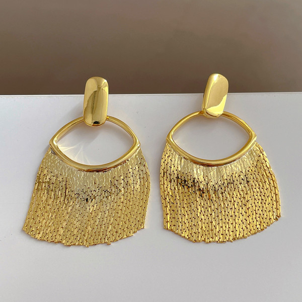 Exaggerated fashion 18K gold jewelry line tassel metal earrings 925 silver needle personality earrings