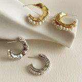 French Vintage Irregular Metal Freshwater Pearl Earrings Female Luxury High quality Simple Earring Earrings Earrings