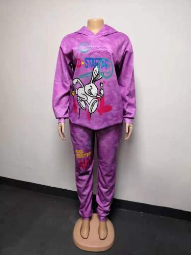 Women's loose hooded sweater two-piece set with location printing