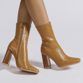 Soft Leather Martin Boots Women's Middle Heel British Style Large Slim Heavy Heel Single Boots