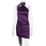 Open back slim skirt sleeveless halter dress for women