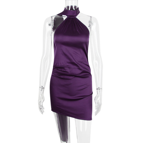 Open back slim skirt sleeveless halter dress for women