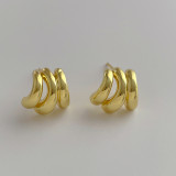 Small design 14K gold three-layer small C-ring earrings s925 silver needle irregular personality versatile earrings