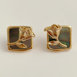 Vintage geometric metal rose earrings s925 silver needle personalized ear jewelry