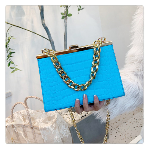 Fashionable stone grain chain portable small square bag, foreign style, versatile one shoulder messenger bag