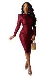 Slim fitting dress sequin medium length dress