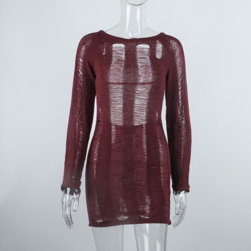 Sexy Hollow Knitted Pajamas Nightclub Lace Soft Sexy Dress