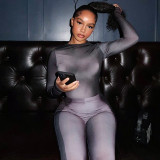 Fashion printed slim fitting long sleeve one-piece tights suit
