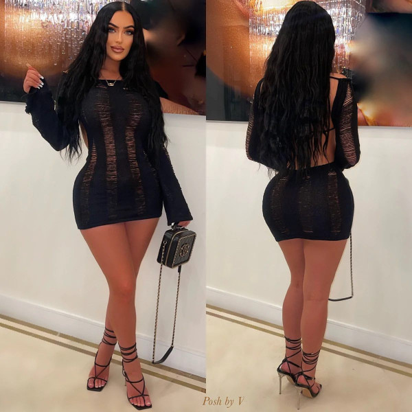 Sexy Hollow Knitted Pajamas Nightclub Lace Soft Sexy Dress
