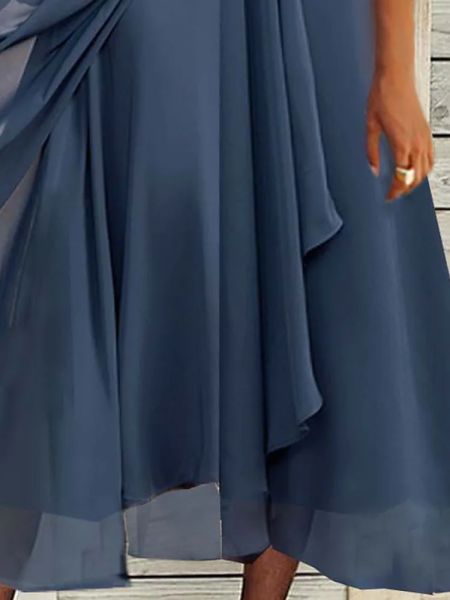 Dress Chiffon Splice V-neck Lace Hollow out Long Dress Bridesmaid Evening Dress