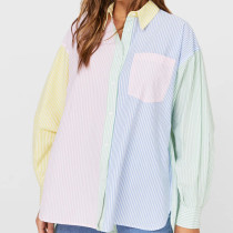 Three color color matching long sleeve loose women's shirt top Three color color matching long sleeve loose women's shirt top