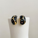 French glazed shell earrings with a sense of design Delicate 18K gold plated ear rings Versatile ear ornaments