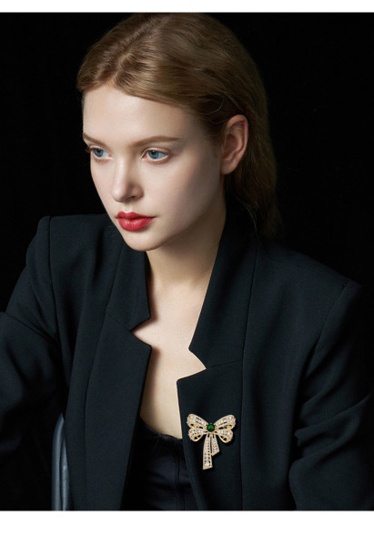 Heavy industry simple bowknot brooch anti fade small fragrance inlaid zircon corsage clothing coat high-grade accessories