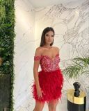 Sequins Feather Mini Dress Women Off Shoulder Sexy Shiny Luxury Prom Dress