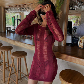 Sexy Hollow Knitted Pajamas Nightclub Lace Soft Sexy Dress