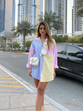 Three color color matching long sleeve loose women's shirt top