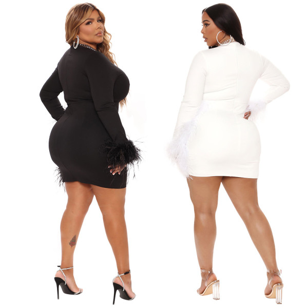 Hip Wrapped Short Dress Zhigong Yarn Mesh Feather Slim Party Nightclub Oversize Dress