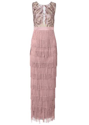 Sexy women's tassel patchwork backless dress dress deep V lace dress