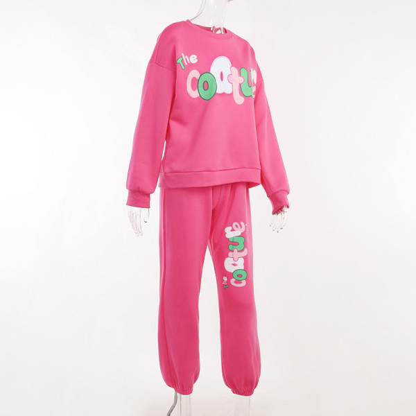 Knitted round neck printed sweater pant suit Fashion casual two-piece suit