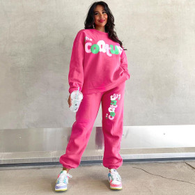 Knitted round neck printed sweater pant suit Fashion casual two-piece suit