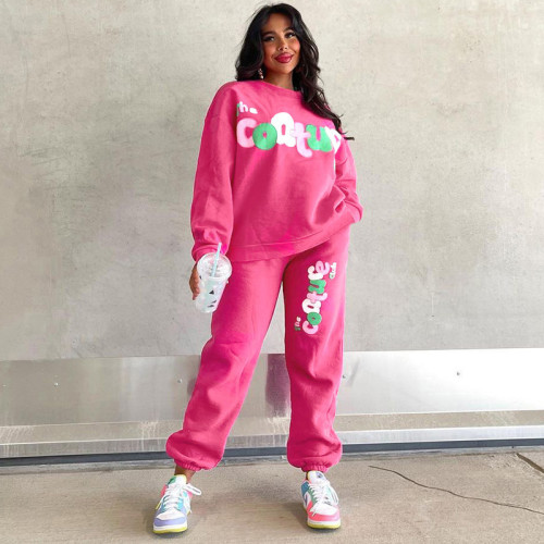 Knitted round neck printed sweater pant suit Fashion casual two-piece suit