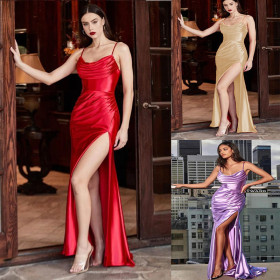 Sleeveless sling pile neck wedding bridesmaid dress