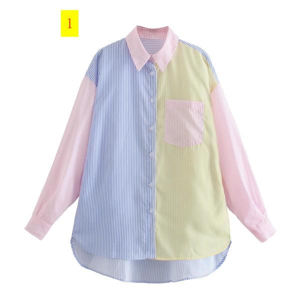 Three color color matching long sleeve loose women's shirt top