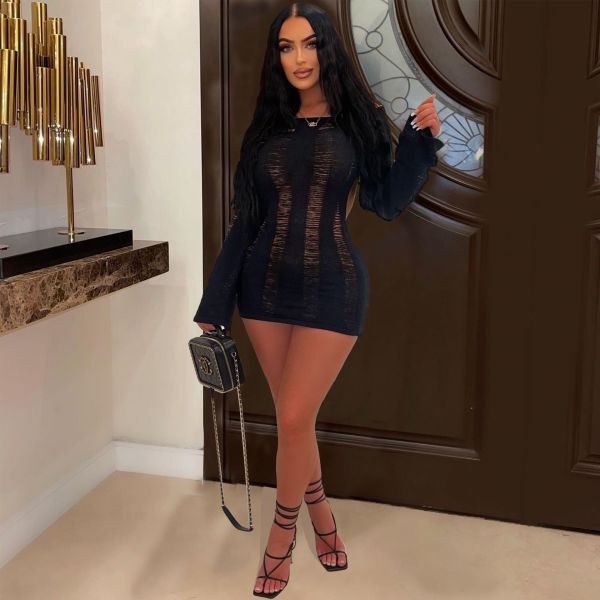 Sexy Hollow Knitted Pajamas Nightclub Lace Soft Sexy Dress