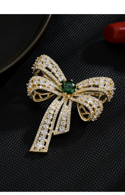 Heavy industry simple bowknot brooch anti fade small fragrance inlaid zircon corsage clothing coat high-grade accessories