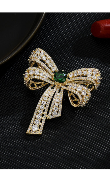 Heavy industry simple bowknot brooch anti fade small fragrance inlaid zircon corsage clothing coat high-grade accessories