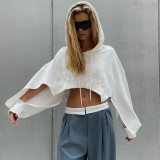 Women's fashion long sleeved short open navel loose casual hoodie