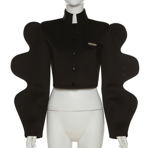 Women's fashion stand collar single breasted creative lantern sleeve jacket