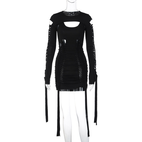 Fashion sexy backless cut out dress long sleeve shawl suit