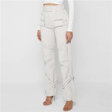 Women's fashionable high waist design sense of individuality slim casual straight trousers