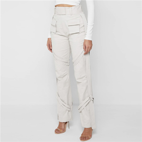 Women's fashionable high waist design sense of individuality slim casual straight trousers