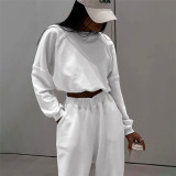Women's fashion round neck long sleeved T-shirt slim casual pants suit