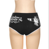 Women's high waist hip bag letter printed Christmas contrast briefs