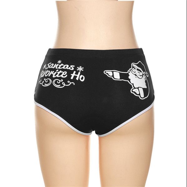 Women's high waist hip bag letter printed Christmas contrast briefs