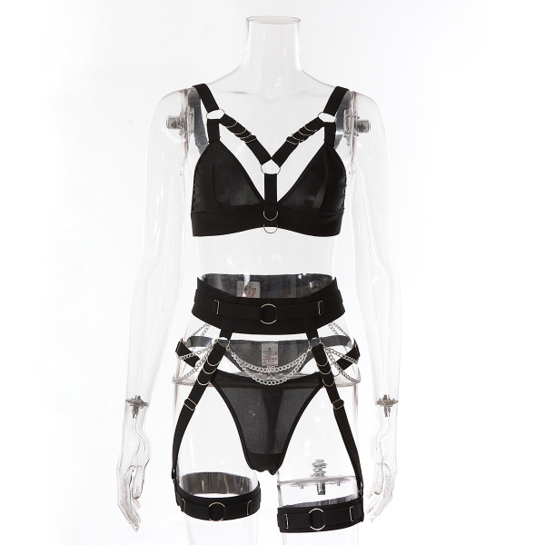 Nightclub Spice Girl Metal Chain Sexy Underwear Sexy Girl Three Piece Set